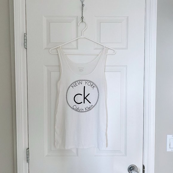 White Calvin Klein Ribbed Tank Top - Picture 1 of 3